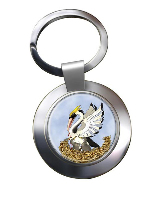 Pelican in Her Piety Leather Chrome Key Ring